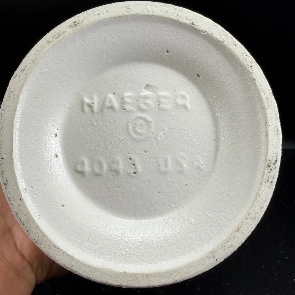 Haeger Pottery USA Textured White Turquoise Ruffled Ribbed Pottery Vase 12inch